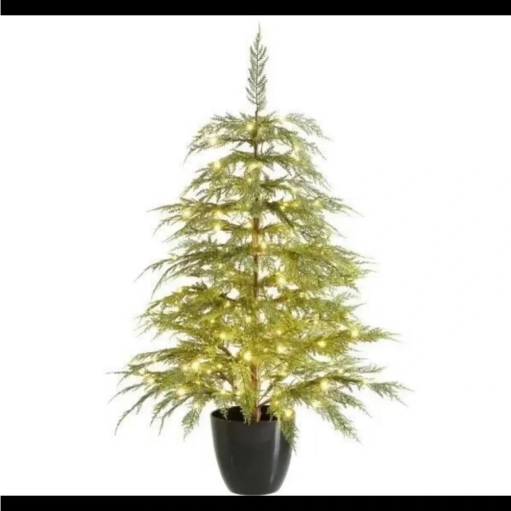 My Texas House Potted 4' Pre-Lit Cypress Artificial Christmas Tree, 100 LED NEW - Picture 1 of 6